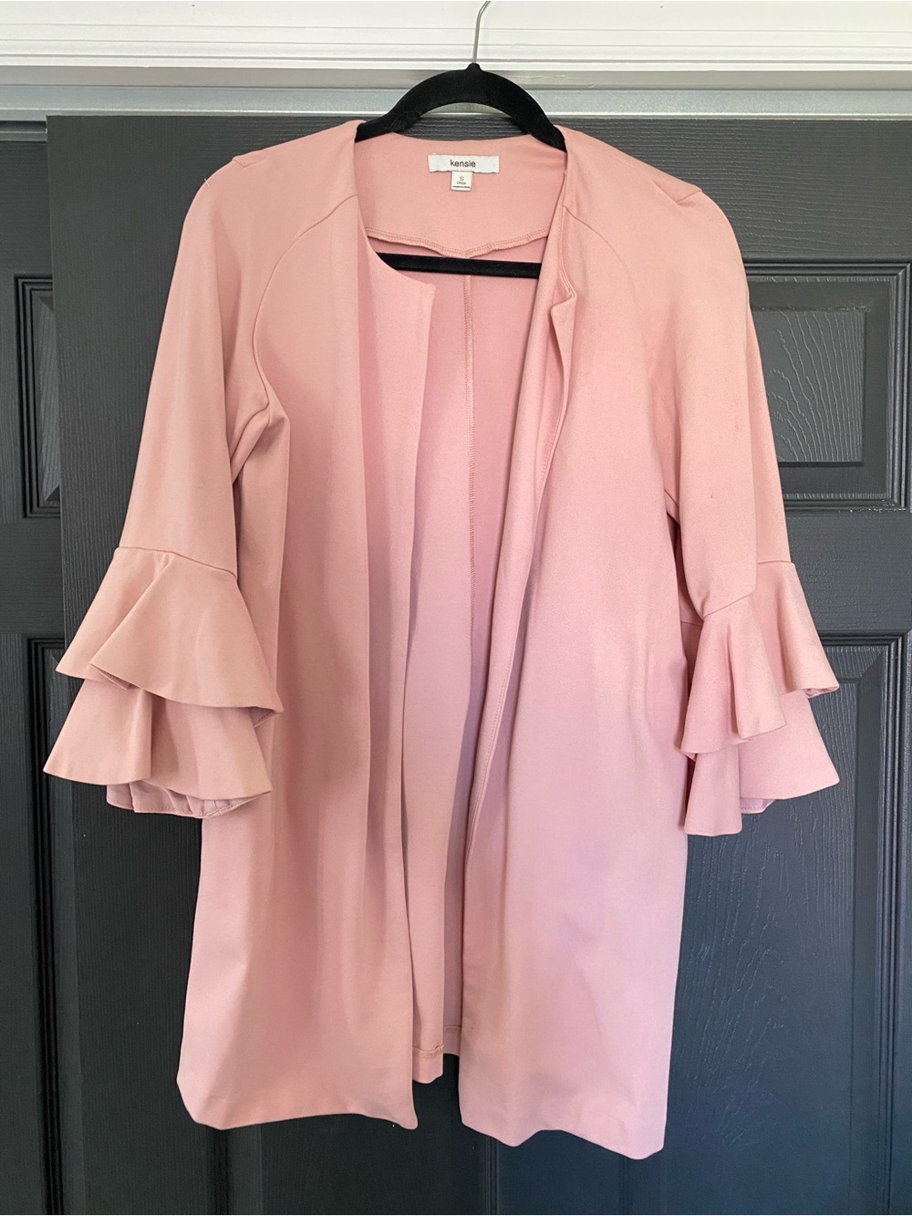 Kensie Dusty Rose Ruffle Sleeve Open Front Duster